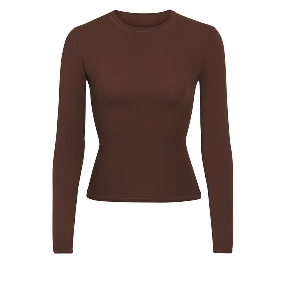 SKIMS Fits Everybody Long Sleeve T-Shirt - Cocoa/Chocolate Brown